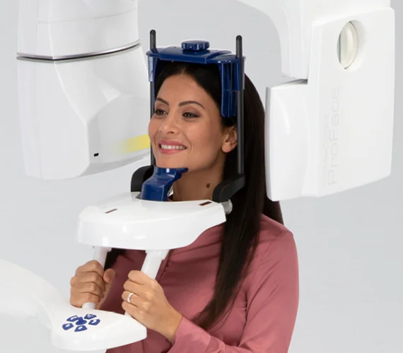 Patient having a CBCT 3D scan at Greene Dental Associates in Fairborn, Ohio